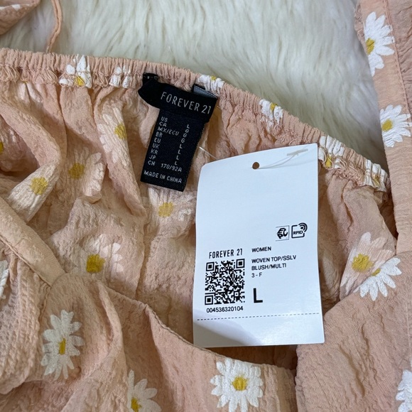 Crop top Floral Print Mesh Short Puff Sleeve Square Neck - Picture 6 of 6